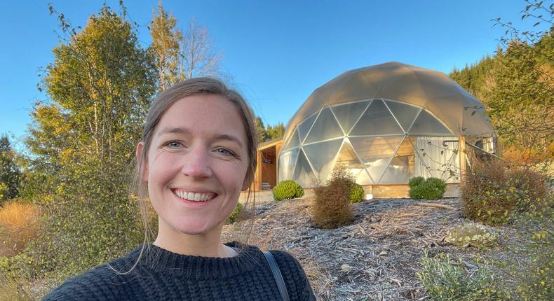 Insider's author in front of the geodesic dome she stayed in during a trip to New Zealand.Monica Humphries/Insider