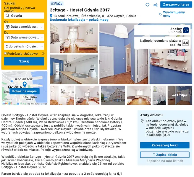 Strona &quot;3citygo - Hostel Gdynia 2017&quot; na Booking.com