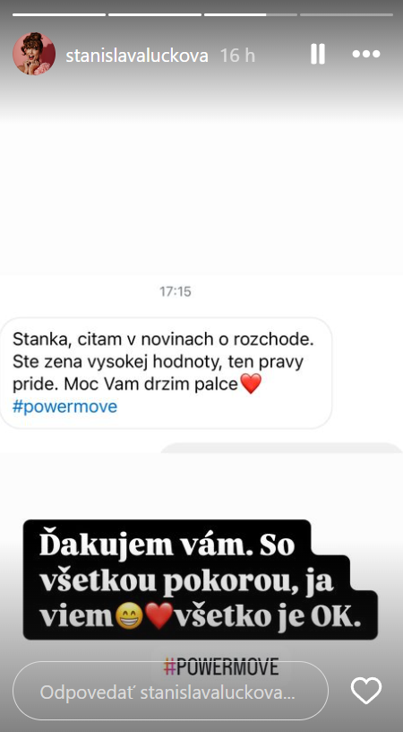 Stanka zverejnila správu o rozchode.