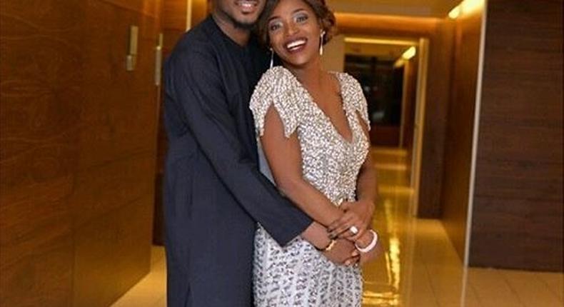 Annie Idibia's first look to the FORTYfied event held on September 20th 2015, pictured with husband 2face Idibia