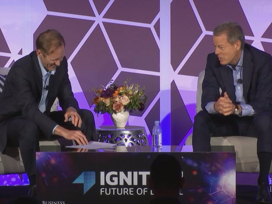 Jeff Bewkes, right, speaking with Henry Blodget at IGNITION.