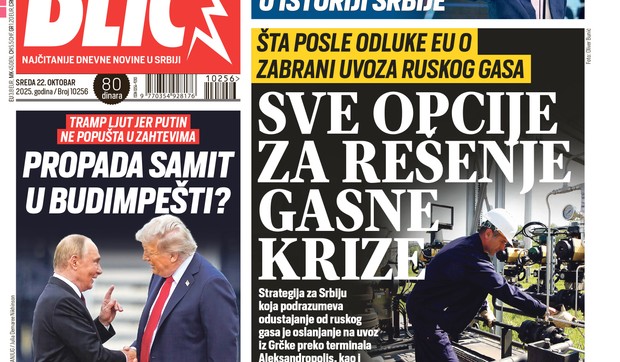 Blic naslovna strana za 22.10.