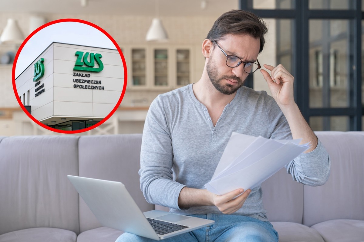 Mężczyzna czyta dokument, obok logo ZUS - ZUS zaczyna kontrolę wakacji składkowych