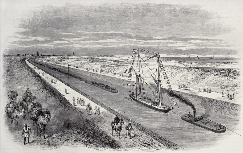 Kanał Sueski, ilustracja z "Journal Universel", 1868 r.