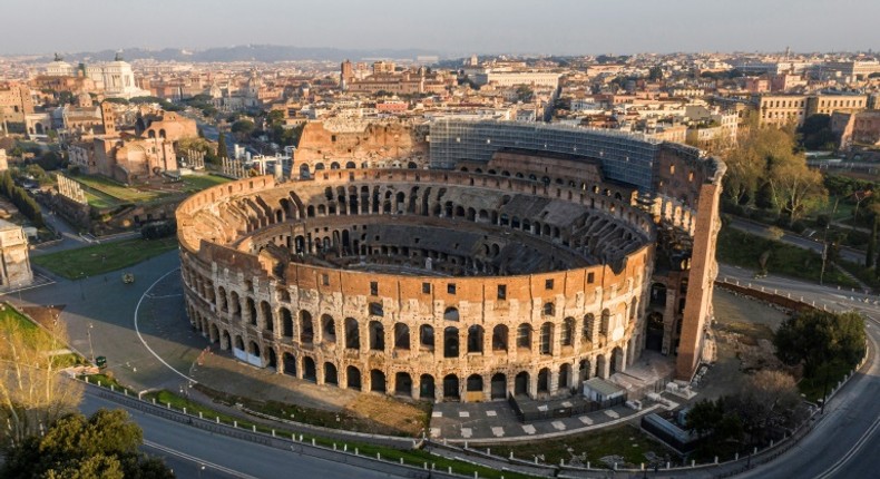 The streets of Rome around the Colosseum are deserted