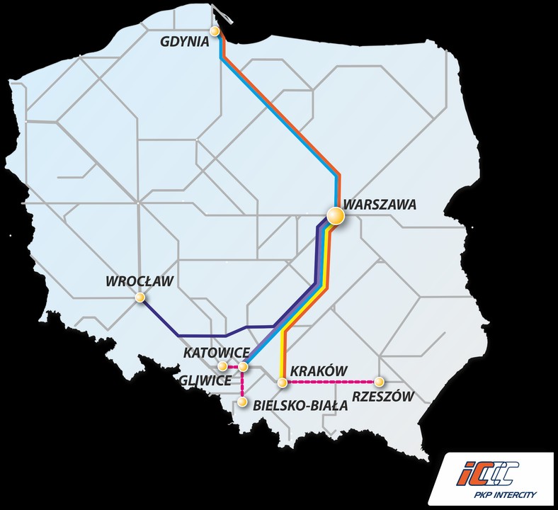 Mapa połączeń Pendolino