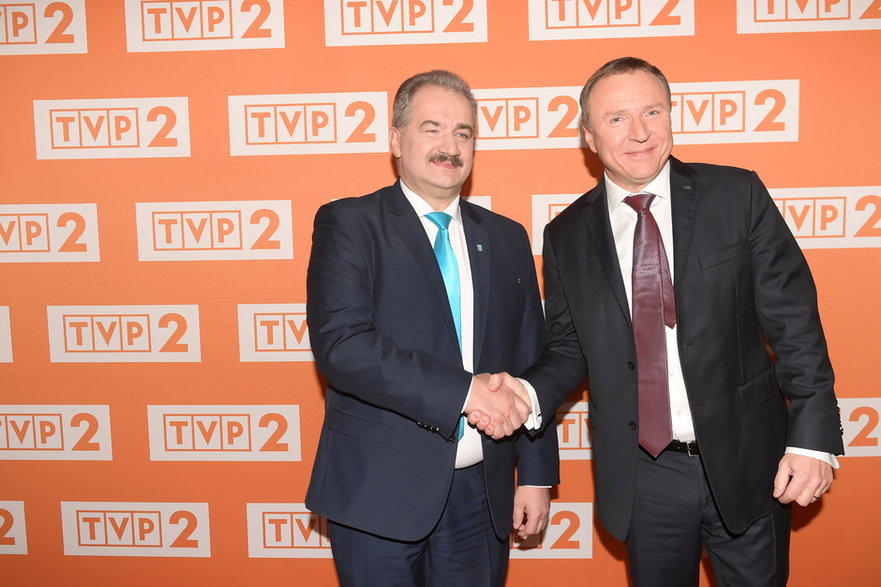 Burmistrz Zakopanego Leszek Dorula i prezes TVP Jarosław Kurski