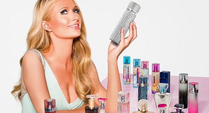 Paris Hilton with her fragrances