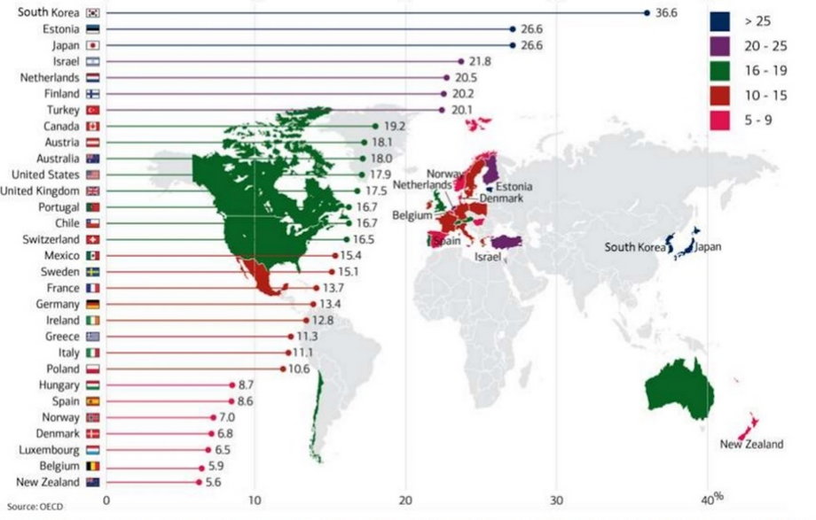 Ta mapa pokazuje, że nie ma kraju, w którym kobiety zarabiają więcej od mężczyzn
