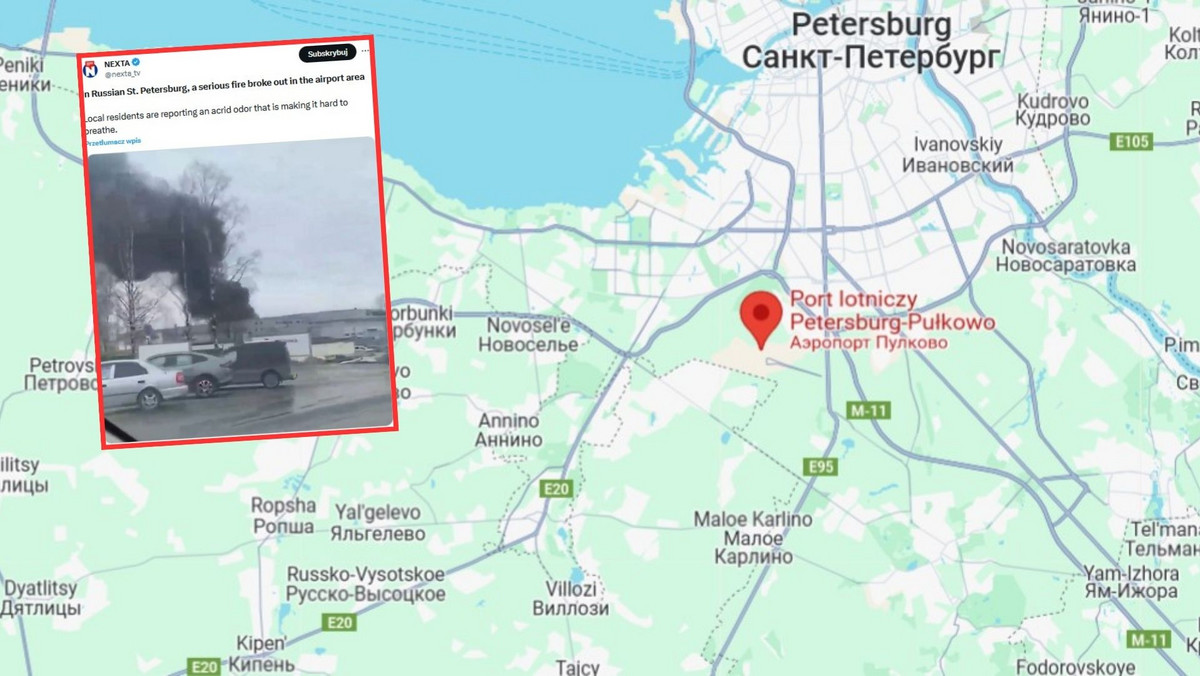 Ogromny pożar w pobliżu lotniska w Petersburgu [NAGRANIE]