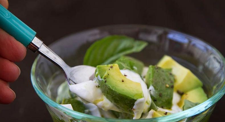 Avocado and Basil Greek yoghurt parfait