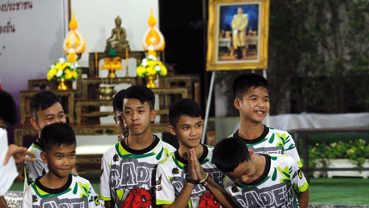 Press conference of 13 members of child soccer team after rescued from Tham Luang cave