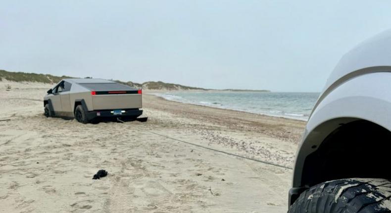 A Tesla Cybertruck had to be helped out of the sand on Nantucket Island on May 2. iPullOut Beach Towing