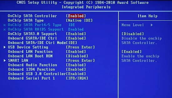 Zakładka Integrated Peripherals