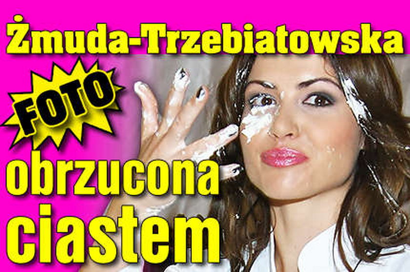 Żmuda-Trzebiatowska obrzucona ciastem