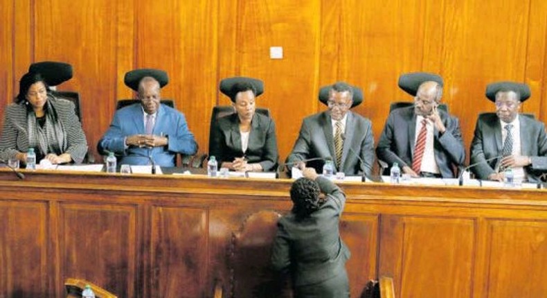 Supreme Court judges David Maraga, Mohammed Ibrahim, Jackton Ojwang, Smokin Wanjala and Njoki Ndung’u during a past hearing