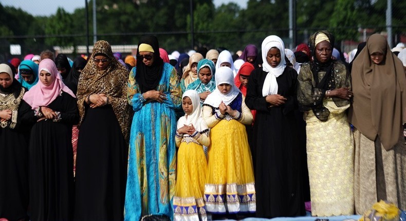 Muslims praying during eid