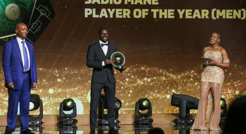 Sadio Mane picking up his second African Player of the Year at the 2022 CAF Awards