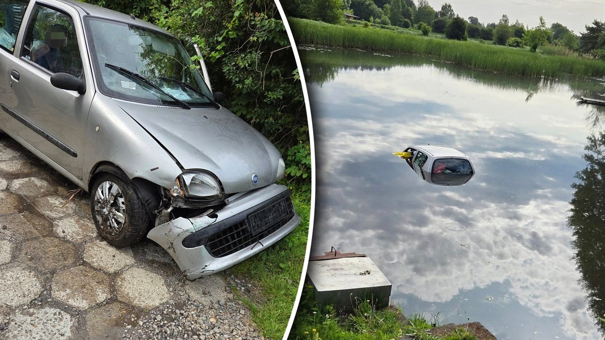 Auto wpadło do stawu pod Garwolinem. Kobieta utknęła pod wodą!