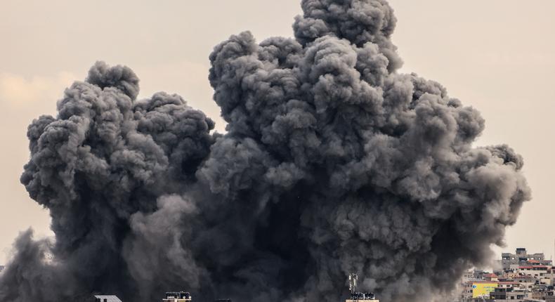 Smoke rising from an air strike in Gaza on Monday.MAHMUD HAMS/Getty Images