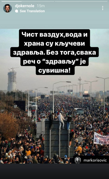 Đoković podržao eko proteste u Srbiji