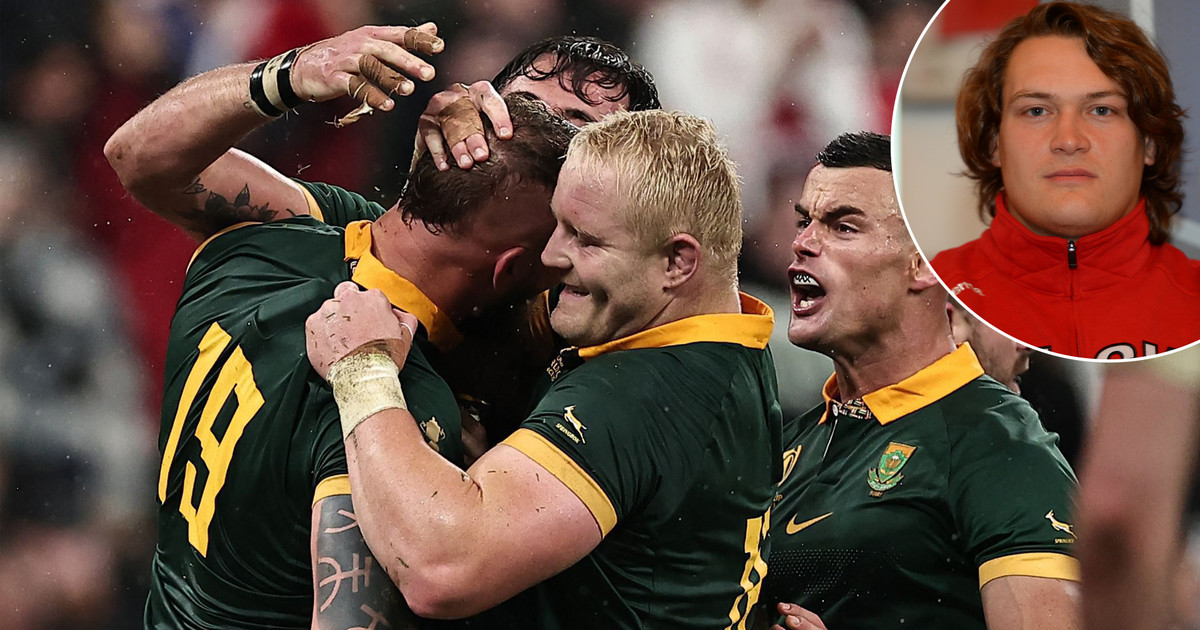 Africa de Sud – Noua Zeelandă.  Cupa Mondială de rugby.  Mateusz Bartoszek poartă o cămașă din Africa de Sud.