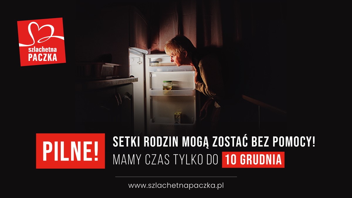 W najbliższy weekend, 11-12 grudnia, Szlachetna Paczka dostarczy pomoc do kilkudziesięciu tysięcy potrzebujących. Ale ponad 1300 rodzin, do których dotarli wolontariusze, nie znalazło jeszcze darczyńców. Pomoc może do nich nie dotrzeć!