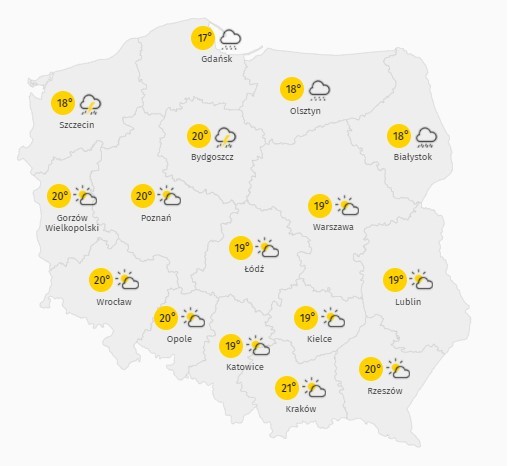 Prognoza temperatury w piątek 21 maja