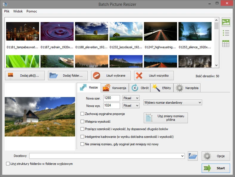 Główne okno programu do masowej zmiany rozmiarów zdjęć cyfrowych - Batch Picture Resizer