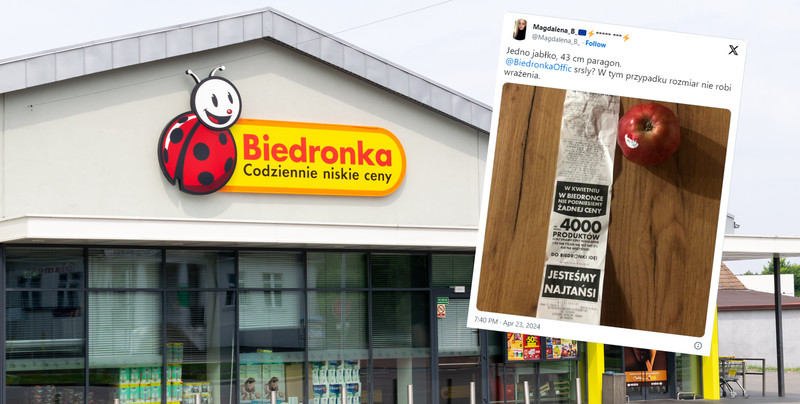 Klienci oburzeni na paragony w Biedronce. "Kupiłam tylko jedno jabłko"