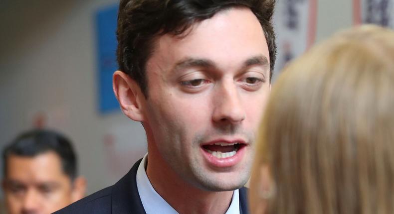 Democratic candidate Jon Ossoff greets volunteers and supporters at a campaign office as he runs for Georgia's 6th Congressional District on April 18, 2017 in Marietta, Georgia.