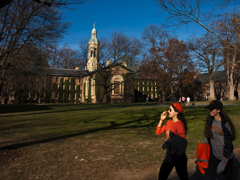 Students walk around the Princeton University campus.
