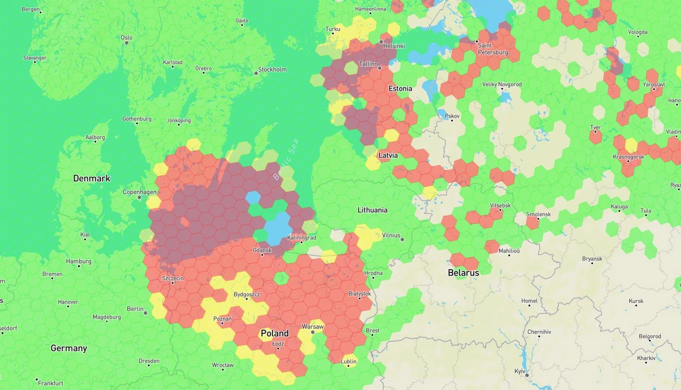 Zakłócenia sygnału GPS (mapka z 2 marca 2024 r.)