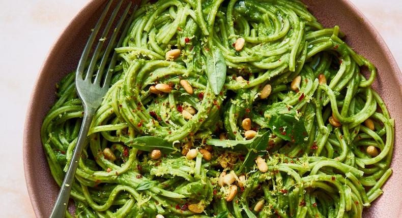 A bowl of Doig's Super-green spaghettiSarah Doig