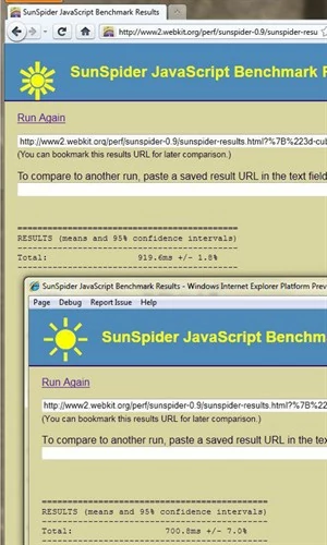 Wyniki testów w popularnym SunSpiderze pokazują, że Firefox 4 odstaje od czołówki innych przeglądarek. Co ciekawe, przegrywa nawet z Internet Explorerem 9.