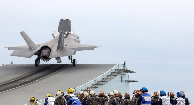 An F-35 takes off from HMS Queen Elizabeth during training with the South Korean navy, September 2021.