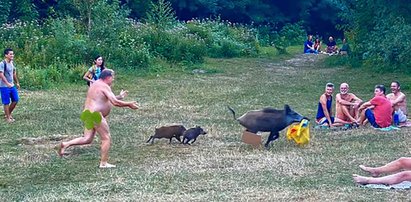 Goły ganiał po plaży dziki. Plażowicze mieli ubaw po pachy!