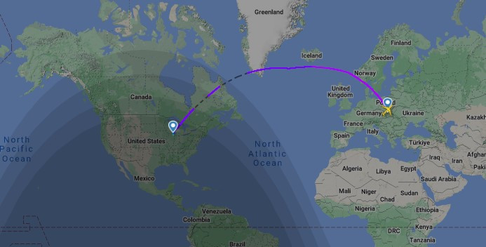 Trasa Boeinga 787-8 z Chicago do Krakowa