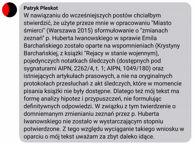Oświadczenie prof. Patryka Pleskota
