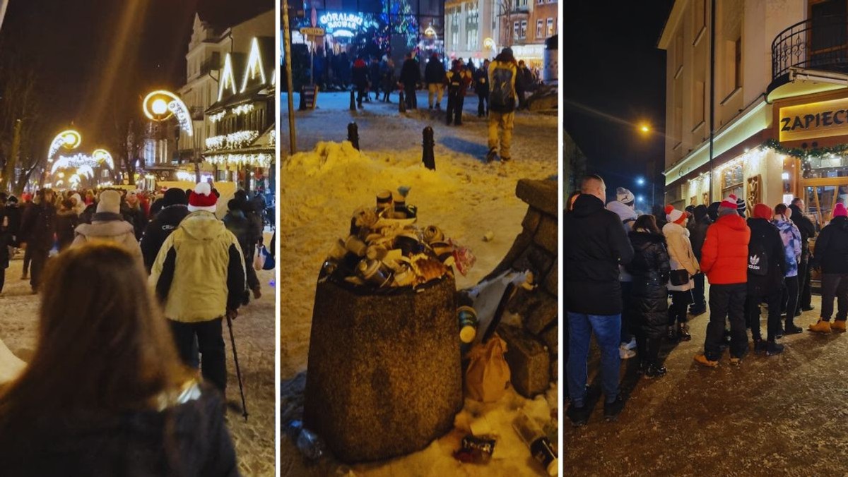 Krupówki po konkursie skoków pękają w szwach. Kolejki do restauracji i hałas [RELACJA]