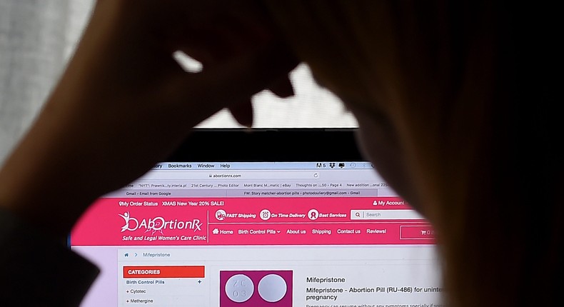 A person looks at an Abortion Pill (RU-486) for unintended pregnancy from Mifepristone displayed on a computer on May 8, 2020, in Arlington, VirginiaOLIVIER DOULIERY/AFP via Getty Images