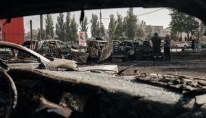 The aftermath of a strike on Sumy, Ukraine.Libkos/ Getty Images