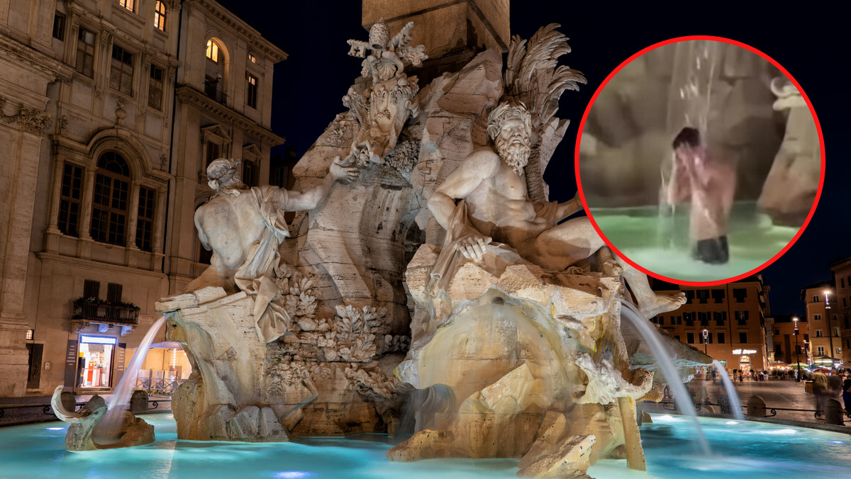 Kąpał się w zabytkowej włoskiej fontannie. Nagranie trafiło do sieci [WIDEO]