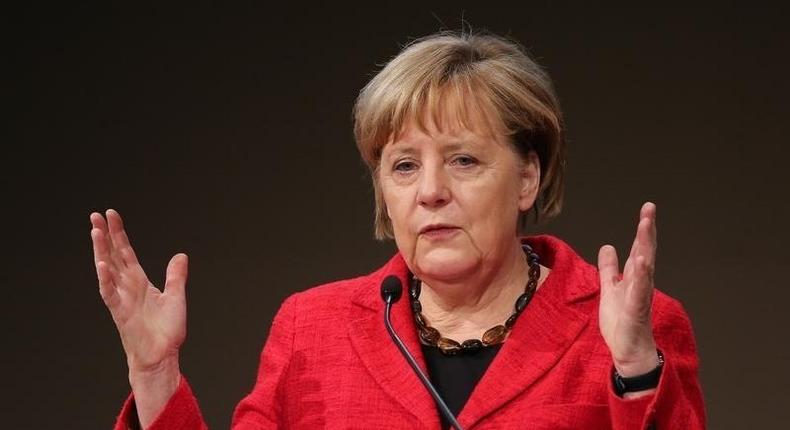 German Chancellor Angela Merkel gives a speech at the Day of German Industry 2016 conference in Berlin