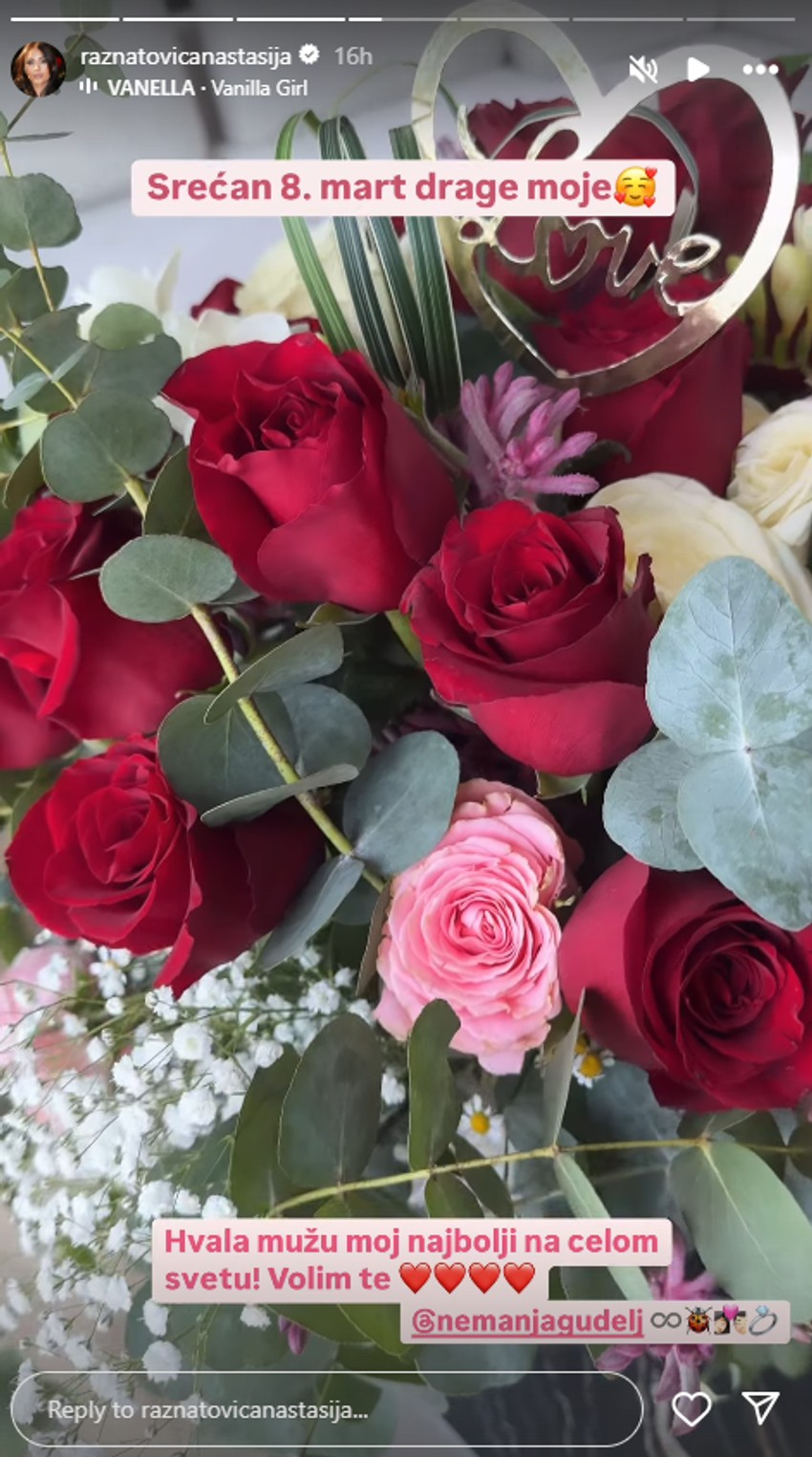 Anastasija Ražnatović pokazala buket od supruga