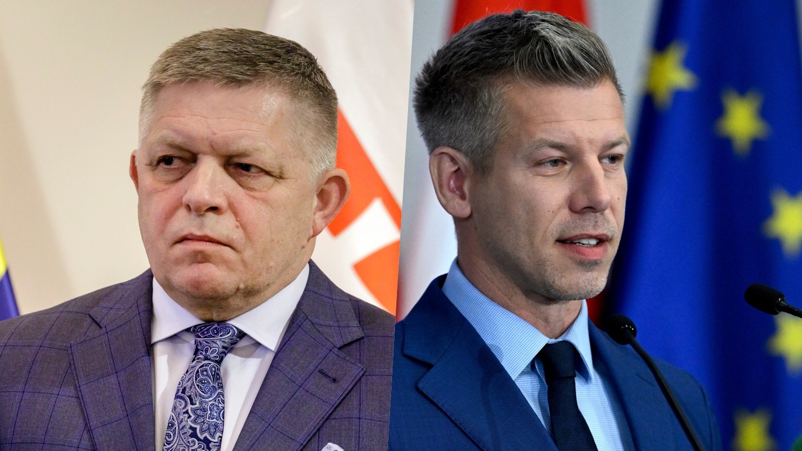 Predseda vlády SR Robert Fico a predseda strany Tisza Péter Magyar.