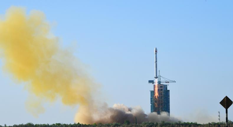A Long March-4C rocket carrying the satellite Shiyan-23 blasts off from the Jiuquan Satellite Launch Center in northwest China, May 12, 2024. On June 30, Chinese private space firm Tianbing Aerospace Technology said its Tianlong-3 rocket accidentally launched during an engine test.Wang Jiangbo/Xinhua via Getty Images