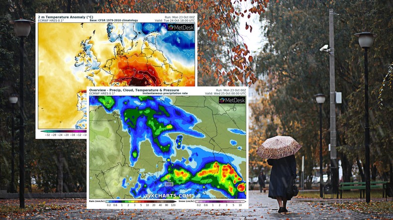 Przed nami tydzień ze zmienną, ale ciepłą pogodą (mapy: wxcharts.com)