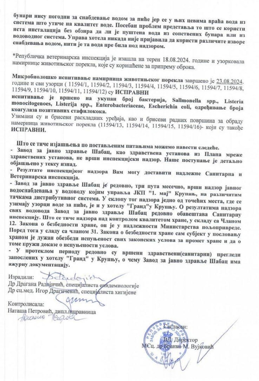 Izveštaj Zavoda za javno zdravlje Šabac