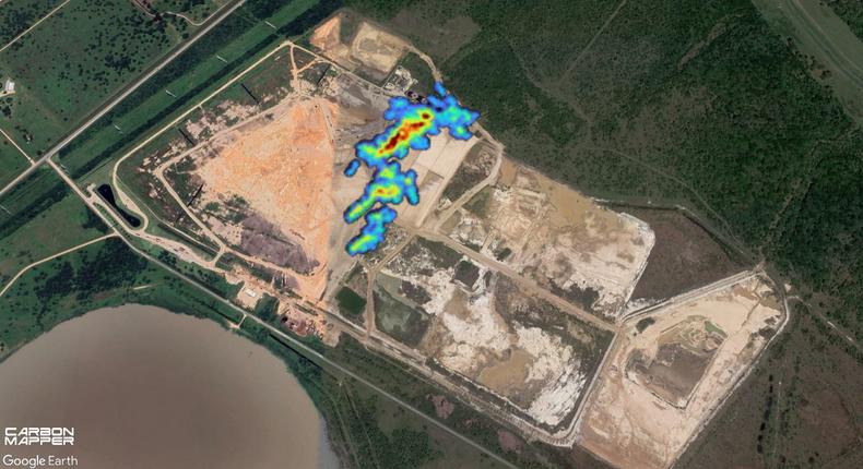 A methane plume over a landfill in Texas.Carbon Mapper